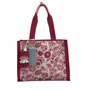 NWT Antonio Melani Brooklyn Floral Medium Tote Bag with Tassel Pink White
